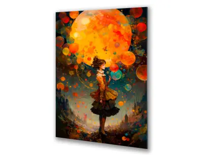 Slika na steklu čarobna deklica luna okrasna slika 83x130 cm