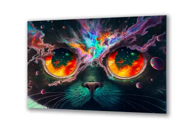 Slika na steklu kozmična mačka barva cosmos okrasna slika 90x60 cm