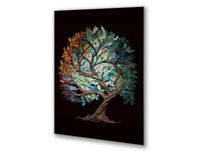 Slika na steklu vitraž drevo življenja črno ozadje okrasna slika 23x36 cm