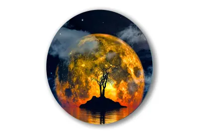 Slika na steklu okrogla luna otok nočne zvezde okrasna slika 80x80 cm