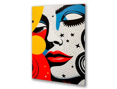 Slika na steklu ženska pop art usta retro strip okrasna slika 23x36 cm