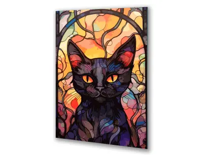 Slika na steklu vitraž črna mačka vintage okrasna slika 83x130 cm