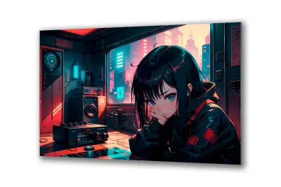 Slika na steklu anime manga žalostno dekle okrasna slika 90x60 cm