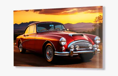 Slika na steklu avto retro stari avto za moške okrasna slika 130x83 cm