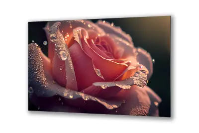 Slika na steklu rože roza rose rosa okrasna slika 36x23 cm