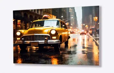 Slika na steklu taxi rumeni taksiji new york okrasna slika 90x60 cm