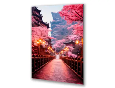 Slika na steklu Japonska mesto češnjevega cveta okrasna slika 83x130 cm