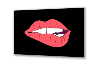 Slika na steklu rdeče ustnice pop art črno ozadje okrasna slika 36x23 cm