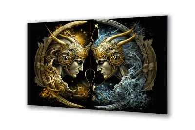 Slika na steklu zodiakalna znamenja dvojčki gemini okrasna slika 90x60 cm