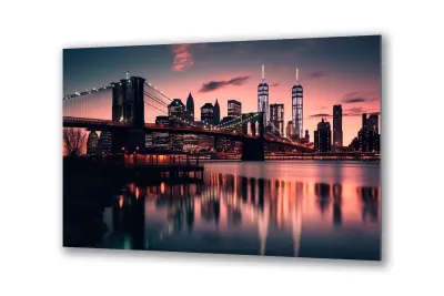 Slika na steklu city lights city night most okrasna slika 36x23 cm
