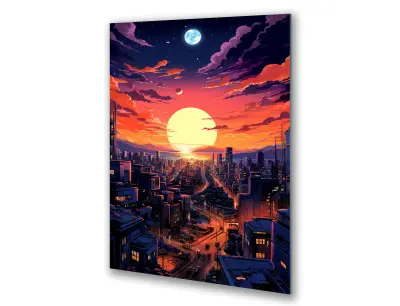 Slika na steklu mesto v slogu anime manga zahod okrasna slika 83x130 cm