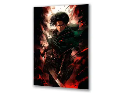 Slika na steklu anime borec na črnem ozadju okrasna slika 23x36 cm