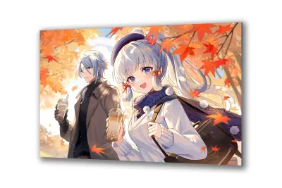 Slika na steklu anime walk couple autumn manga okrasna slika 36x23 cm