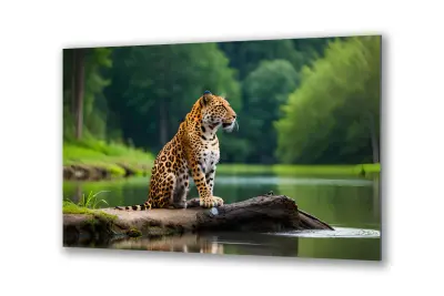 Slika na steklu leopardje živali v džungli okrasna slika 90x60 cm