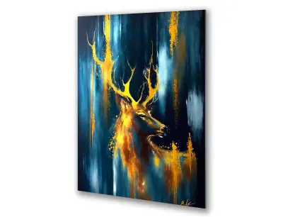 Slika na steklu jelenov zlati granat na črnem okrasna slika 83x130 cm