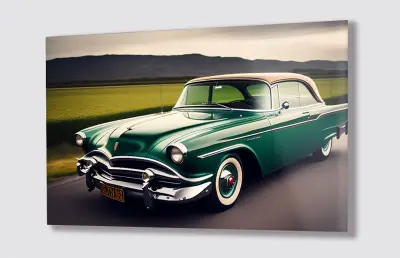 Slika na steklu zeleni avto retro za moške okrasna slika 90x60 cm