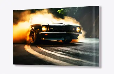 Slika na steklu hitri avto avto retro dim okrasna slika 130x83 cm