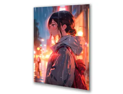 Slika na steklu anime slog dekle v dežju okrasna slika 23x36 cm