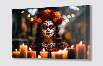 Slika na steklu santa muerte svečke smrt okrasna slika 36x23 cm
