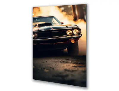 Slika na steklu drift dim retro avto okrasna slika 60x90 cm