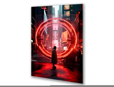Slika na steklu anime stil neonskega mesta okrasna slika 60x90 cm