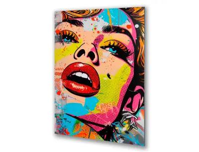 Slika na steklu ženska pop art usta retro strip okrasna slika 83x130 cm