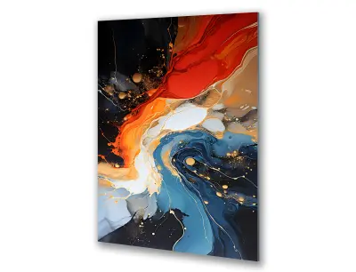 Slika na steklu marmorna črna zlata razlita barva okrasna slika 23x36 cm