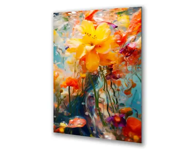 Slika na steklu vodne rože pod vodo v barvah okrasna slika 60x90 cm