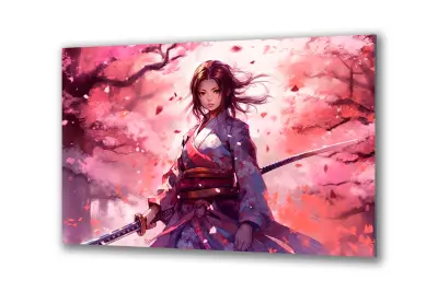 Slika na steklu anime bojevnica onna bugeisha okrasna slika 90x60 cm