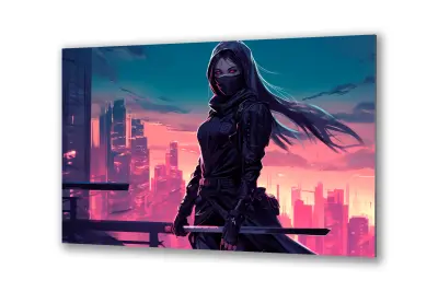 Slika na steklu ženska bojevnica anime manga dekle okrasna slika 36x23 cm