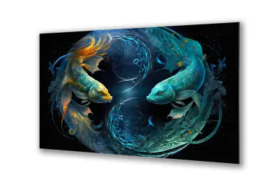 Slika na steklu zodiakalna znamenja ribe ribe okrasna slika 130x83 cm