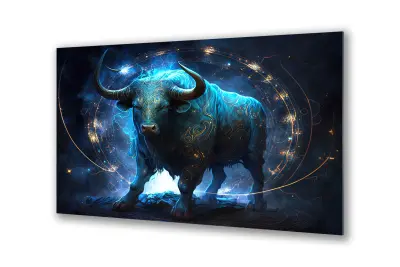 Slika na steklu zodiakalna znamenja bik baker okrasna slika 90x60 cm
