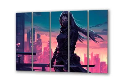 Slika na steklu ženska bojevnica anime manga dekle okrasna slika 200x110 cm