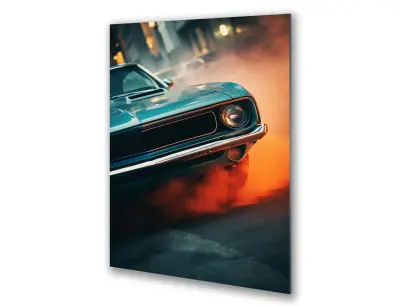 Slika na steklu črni avto retro stari avto okrasna slika 60x90 cm