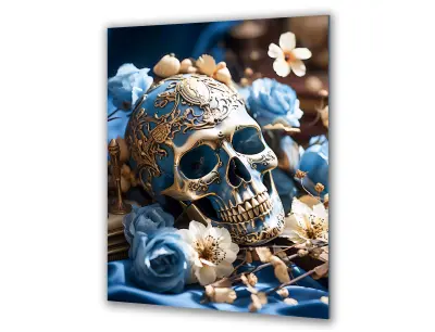 Slika na steklu zlata lobanja santa muerte smrt okrasna slika 60x90 cm