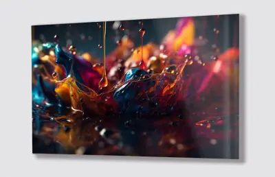 Slika na steklu obarvane mavrične barve na črno okrasna slika 90x60 cm