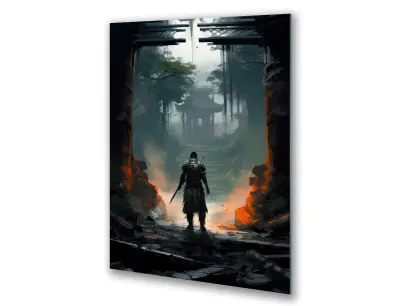 Slika na steklu bojevnik v slogu anime manga okrasna slika 60x90 cm