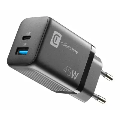 CELLULARLINE Gan 2 Porta PD 45W črn polnilec