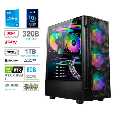 Računalnik MEGA TWR S7 i5-14600KF/RTX4060Ti-8GB/32GB/1TB-4.0/750W/Brez OS RGB