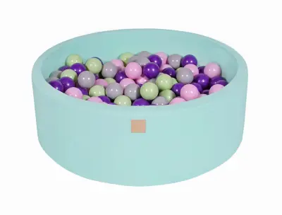 MeowBaby® Bazen z žogicami, 90x30 cm z 200 žogicami, bombaž, mint: pastelno roza/siva/vijolična/svetlo zelena