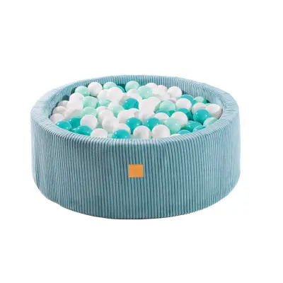 MeowBaby® Okrogel bazen z žogicami Aesthetic bazen z žogicami 90x30 cm z 200 žogicami, velvet, turkizna: bela/mint/turkizna