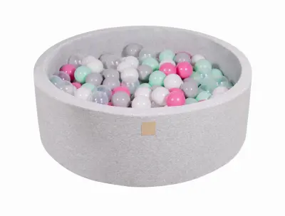 MeowBaby® Bazen z žogicami, 90x30 cm z 200 žogicami, bombaž, svetlo siva: prozorna/siva/bela/svetlo roza/mint