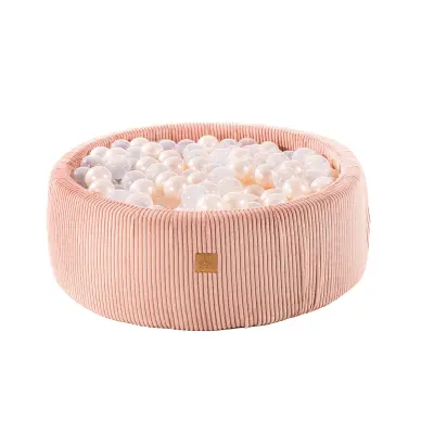MeowBaby® Okrogel bazen z žogicami Aesthetic bazen z žogicami 90x30 cm z 200 žogicami, velvet, roza: White Pearl/Prozoren