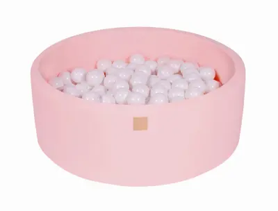 MeowBaby® Bazen z žogicami, 90x30 cm z 200 žogicami, bombaž, svetlo roza : bela