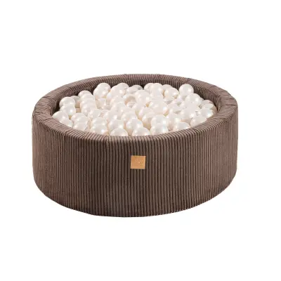 MeowBaby® Okrogel bazen z žogicami Aesthetic bazen z žogicami 90x30 cm z 200 žogicami, velvet, Rjava : White Pearl