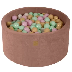 MeowBaby® Bazen z žogicami, 90x40 cm s 300 žogicami, žamet, bež: pastelno roza/mint/bela/bež