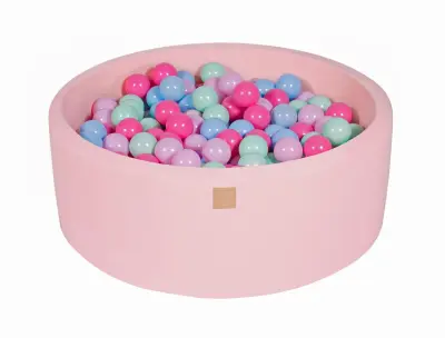 MeowBaby® Bazen z žogicami, 90x30 cm z 200 žogicami, bombaž, svetlo roza: mint/modra/svetlo roza/pastelno roza