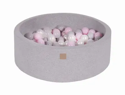 MeowBaby® Bazen z žogicami, 90x30 cm z 200 žogicami, bombaž, svetlo siva: prozorna/siva/biserna/pastelno roza