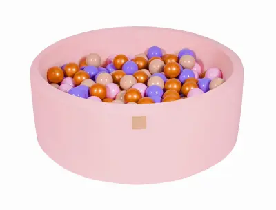 MeowBaby® Bazen z žogicami, 90x30 cm z 200 žogicami, bombaž, svetlo roza: zlata/bež/pastelno roza/intenzivna