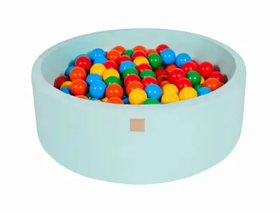 MeowBaby® Bazen z žogicami, 90x30 cm z 200 žogicami, bombaž, mint: rumena/rdeča/temno zelena/oranžna/modra